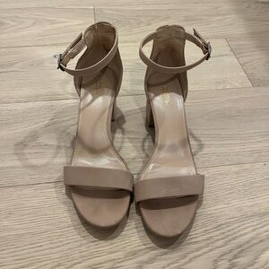 Aldo Beige Ankle-Strap Block Heel Sandals
